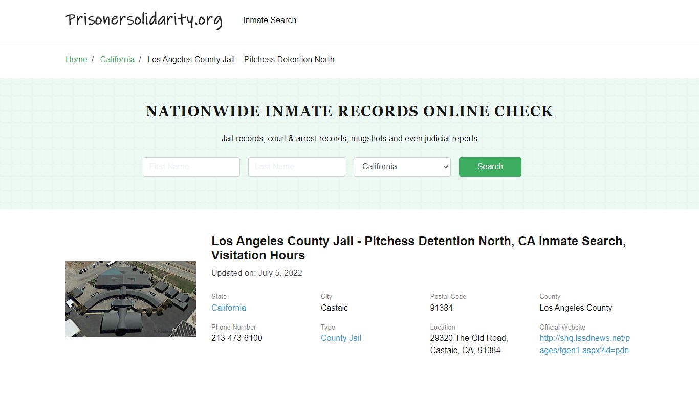 Los Angeles County Jail - Pitchess Detention North, CA Inmate Search ...